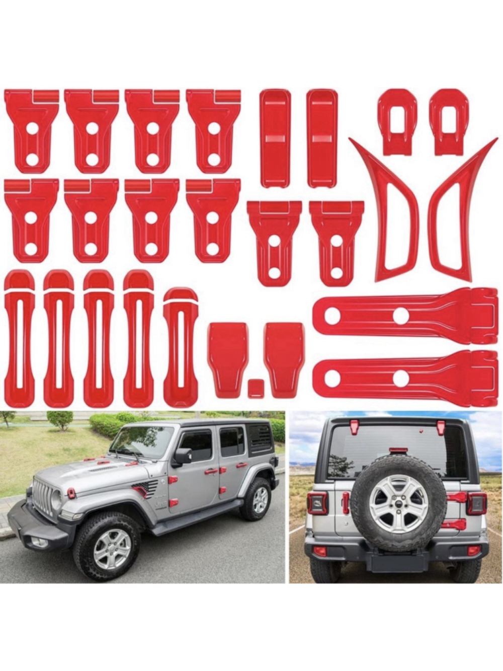 26 PCS Full Set Exterior Decoration Trim Kit for Jeep Wrangler JL JLU 2018+ Red